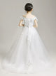 Girls' Princess Dress Puffy Gauze Off-shoulder Trailing Wedding Dress Piano Performance Costume - Dorabear