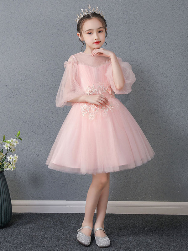 Girls' Princess Dress Puffy Gown Flower Girl Bubble Sleeve Wedding Dress - Dorabear