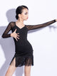 Professional Competition Clothes Long-sleeved Latin Dance Tassel Dress - Dorabear