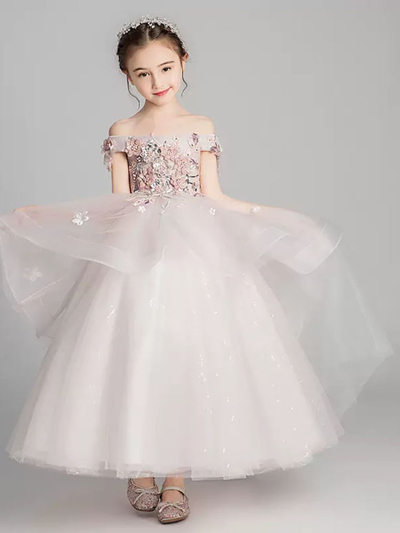 Girls'Puffy Evening Gown Piano Performance Dress Flower Girl Wedding Dress - Dorabear