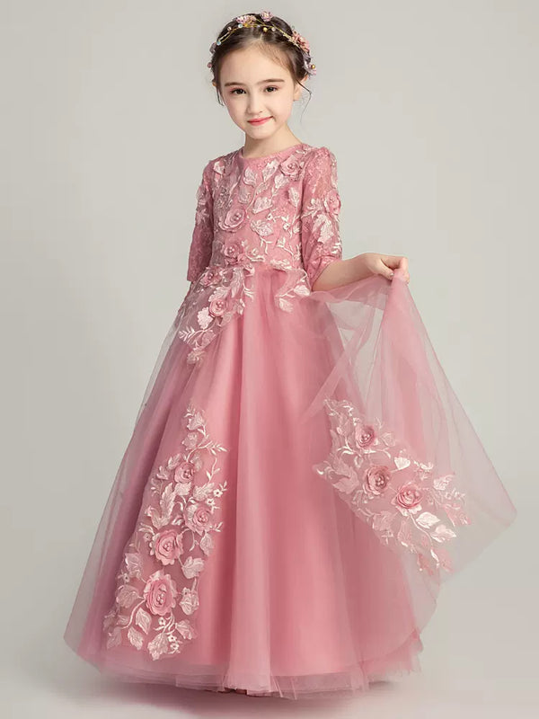 Girls' Puffy Gauze Dress Piano Performance Costume Walk Show Evening Gown Princess Dress - Dorabear