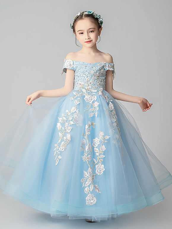 Girls'Puffy Princess Dress Evening Gown Performance Costume Flower Girl Wedding Dress - Dorabear