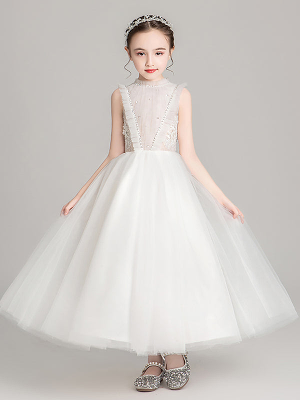 Girls' Puffy Princess Dress Flower Girl Wedding Gown Piano Performance Costume - Dorabear