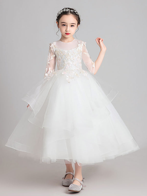 Girls' Puffy Princess Dress Piano Performance Costume Flower Girl Wedding Dress - Dorabear