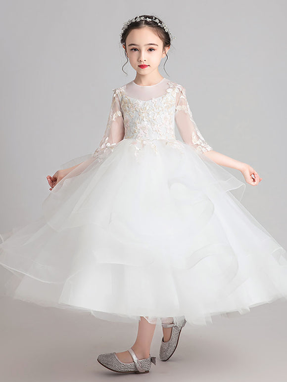 Girls' Puffy Princess Dress Piano Performance Costume Flower Girl Wedding Dress - Dorabear