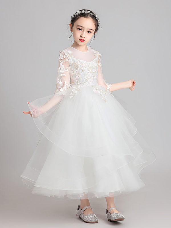 Girls' Puffy Princess Dress Piano Performance Costume Flower Girl Wedding Dress - Dorabear