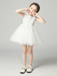 Girls' Puffy Princess Dress White Piano Performance Costume Flower Girl Wedding Gown - Dorabear