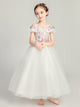 Girls' Puffy Yarn Long Evening Gown Off-shoulder Princess Dress Piano Performance Costume - Dorabear