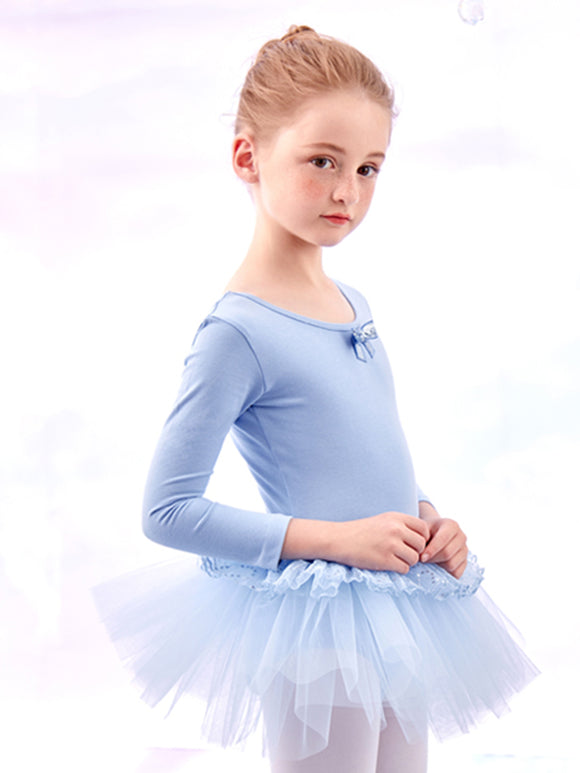 Sequined Bow Dance Dress Autumn/Winter Long-sleeved Ballet Clothing - Dorabear