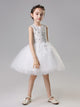 Girls' Sleeveless Piano Performance Costume Flower Girl White Princess Dress - Dorabear