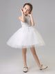 Girls' Sleeveless Piano Performance Costume Flower Girl White Princess Dress - Dorabear