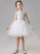 Girls' Sleeveless Piano Performance Costume Flower Girl White Princess Dress - Dorabear