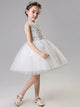 Girls' Sleeveless Piano Performance Costume Flower Girl White Princess Dress - Dorabear