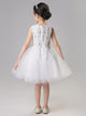 Girls' Sleeveless Piano Performance Costume Flower Girl White Princess Dress - Dorabear