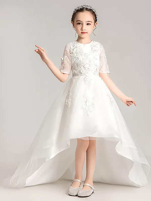 Girls' Trailing Evening Gown Flower Girl Princess Dress Puffy Wedding Dress - Dorabear