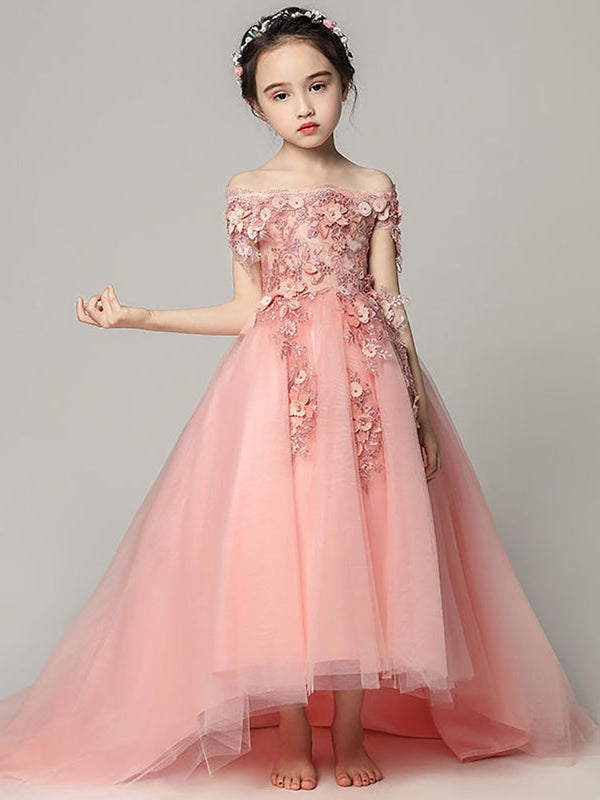 Girls' Trailing Piano Performance Costume Flower Girl Princess Dress Evening Gown - Dorabear