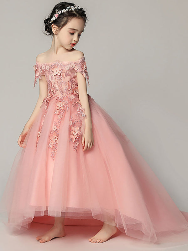 Girls' Trailing Piano Performance Costume Flower Girl Princess Dress Evening Gown - Dorabear