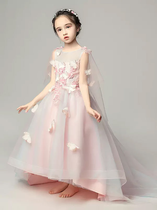 Girls' Trailing Wedding Dress Flower Girl Evening Gown Gauze Piano Performance Costume - Dorabear