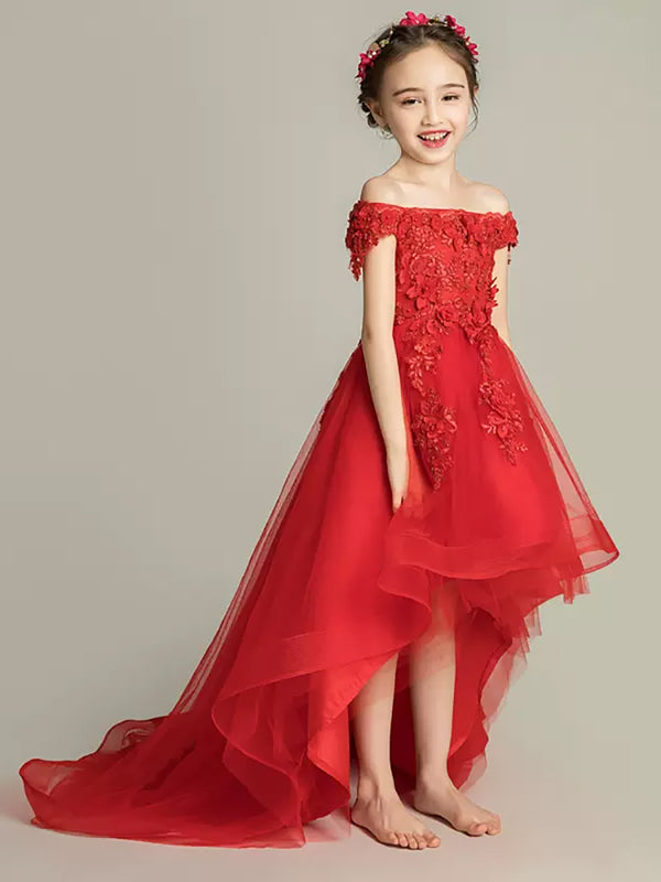 Girls' Trailing Wedding Dress WalkShow Gown Princess Dress Piano Performance Costume - Dorabear