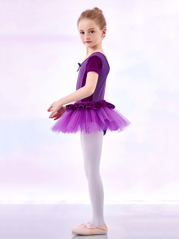 Velvet Stitching Dance Practice Cothes Summer Short-sleeved Ballet Dress - Dorabear