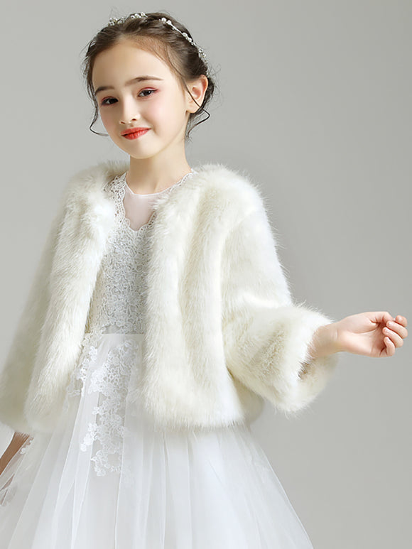 Girls' Waistcoat Dress Accessories Plush Small Coat Long Sleeve Wool Shawl - Dorabear