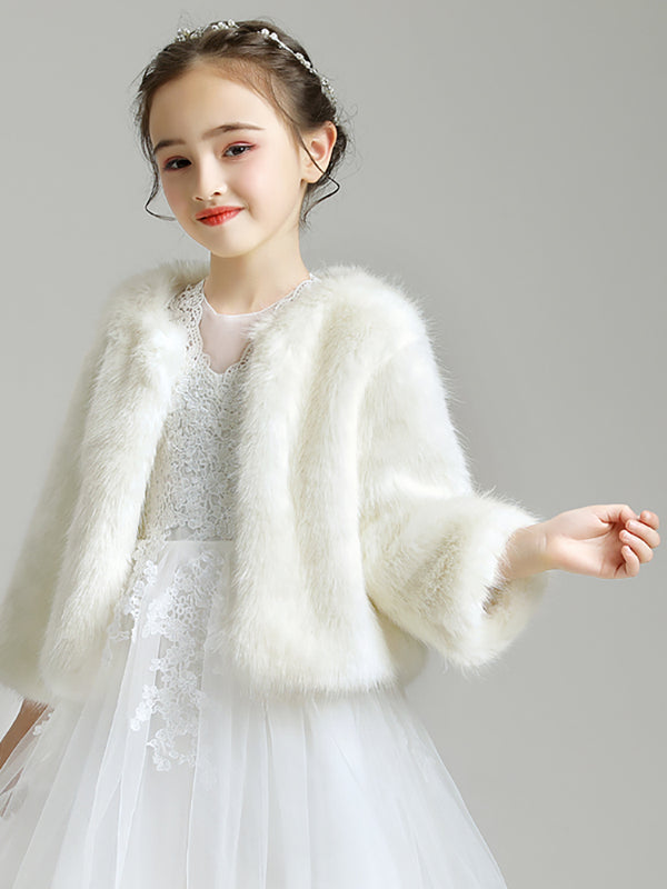 Girls' Waistcoat Dress Accessories Plush Small Coat Long Sleeve Wool Shawl - Dorabear