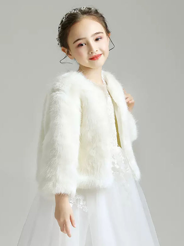 Girls' Waistcoat Dress Accessories Plush Small Coat Long Sleeve Wool Shawl - Dorabear