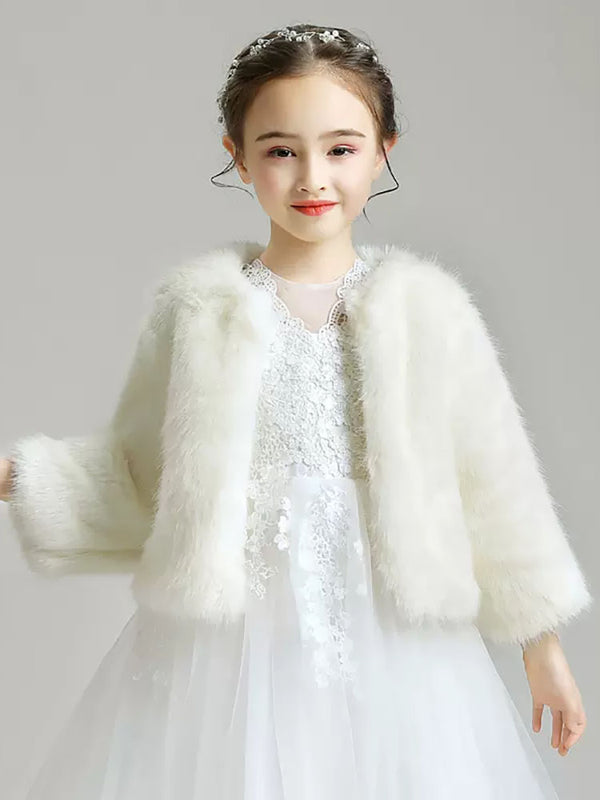 Girls' Waistcoat Dress Accessories Plush Small Coat Long Sleeve Wool Shawl - Dorabear