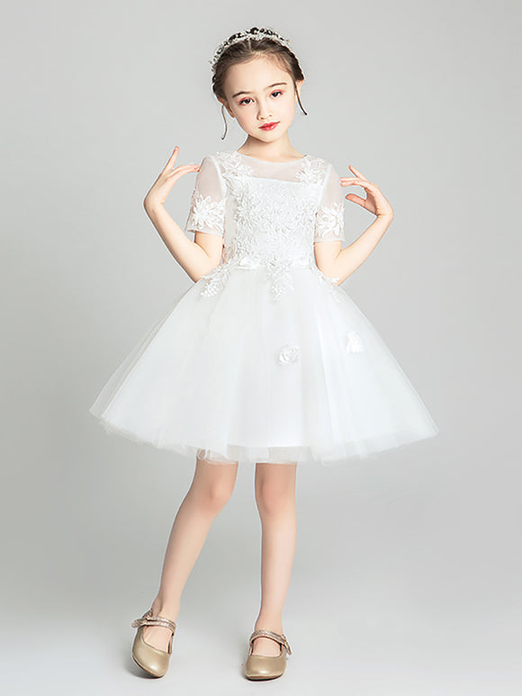 Girls' Walk Show Performance Costume White Gown Flower Girl Fluffy Wedding Dress - Dorabear