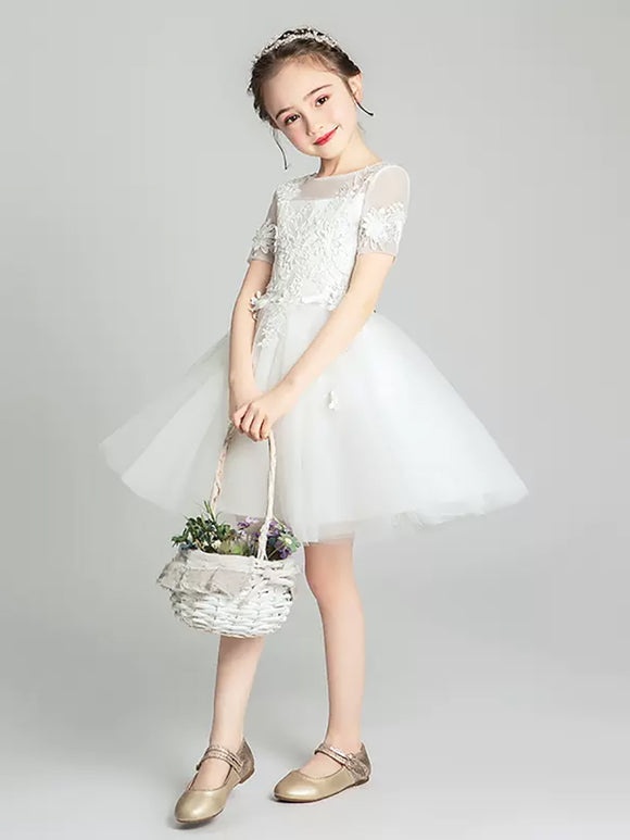 Girls' Walk Show Performance Costume White Gown Flower Girl Fluffy Wedding Dress - Dorabear