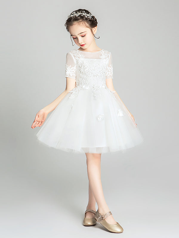 Girls' Walk Show Performance Costume White Gown Flower Girl Fluffy Wedding Dress - Dorabear