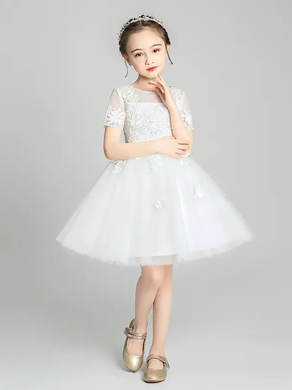 Girls' Walk Show Performance Costume White Gown Flower Girl Fluffy Wedding Dress - Dorabear