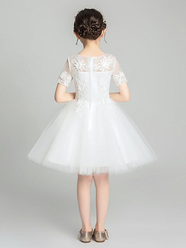 Girls' Walk Show Performance Costume White Gown Flower Girl Fluffy Wedding Dress - Dorabear