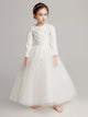 Girls' Wedding Dress Long-sleeved Piano Performance Costume Flower Kid Puffy Princess Dress - Dorabear