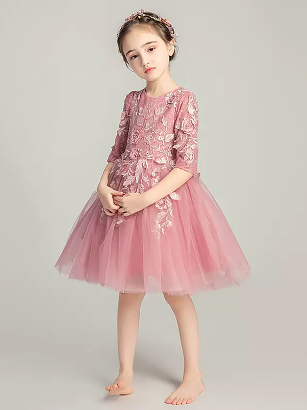 Girls' Wedding Dress Piano Performance Costume Long-sleeved Evening Gown Puffy Princess Dress - Dorabear