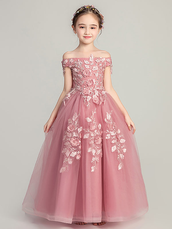 Girls' Wedding Dress Piano Performance Costume Long-sleeved Evening Gown Puffy Princess Dress - Dorabear