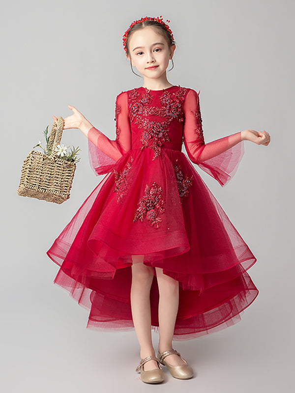 Girls' Western-style Show Evening Gown Flower Kid's Wedding Dress Puffy Princess Costume - Dorabear