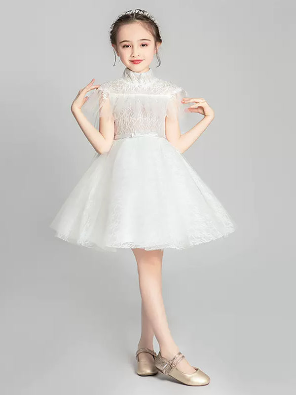 Girls' White Gauze Dress Flower Girl Puffy Gown Walk Show Performance Costume - Dorabear