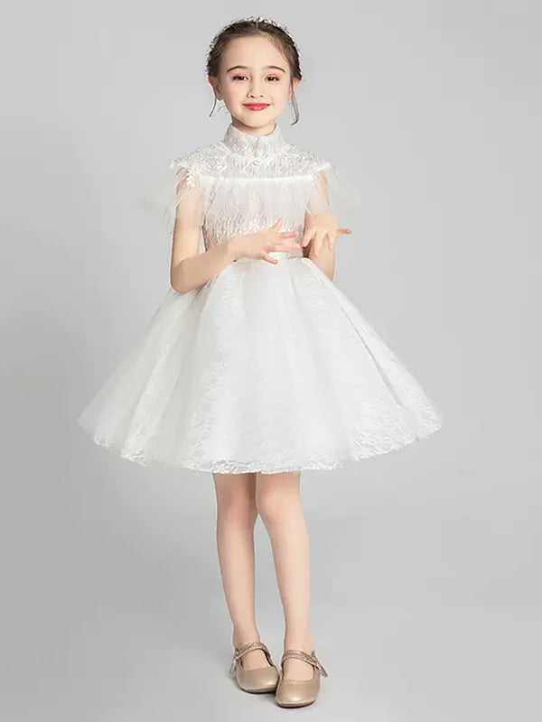 Girls' White Gauze Dress Flower Girl Puffy Gown Walk Show Performance Costume - Dorabear