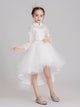 Girls' White Gown Flower Girl Long Sleeve Wedding Dress Autumn/Winter Performance Costume - Dorabear