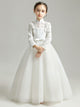 Girls' White Gown Flower Girl Long Sleeve Wedding Dress Autumn/Winter Performance Costume - Dorabear