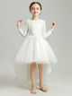 Girls' White Long-sleeved Princess Dress Puffy Dress Evening Gown Flower Kid's Wedding Dress - Dorabear