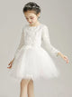 Girls' White Long-sleeved Princess Dress Puffy Dress Evening Gown Flower Kid's Wedding Dress - Dorabear