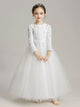 Girls' White Long-sleeved Princess Dress Puffy Dress Evening Gown Flower Kid's Wedding Dress - Dorabear