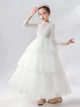 Girls' White Wedding Dress Princess Dress Long Sleeve Piano Performance Costume Evening Gown - Dorabear