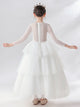 Girls' White Wedding Dress Princess Dress Long Sleeve Piano Performance Costume Evening Gown - Dorabear