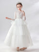 Girls' White Wedding Dress Princess Dress Long Sleeve Piano Performance Costume Evening Gown - Dorabear