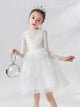 Girls' White Wedding Dress Princess Dress Long Sleeve Piano Performance Costume Evening Gown - Dorabear