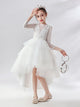 Girls' White Wedding Dress Princess Dress Long Sleeve Piano Performance Costume Evening Gown - Dorabear