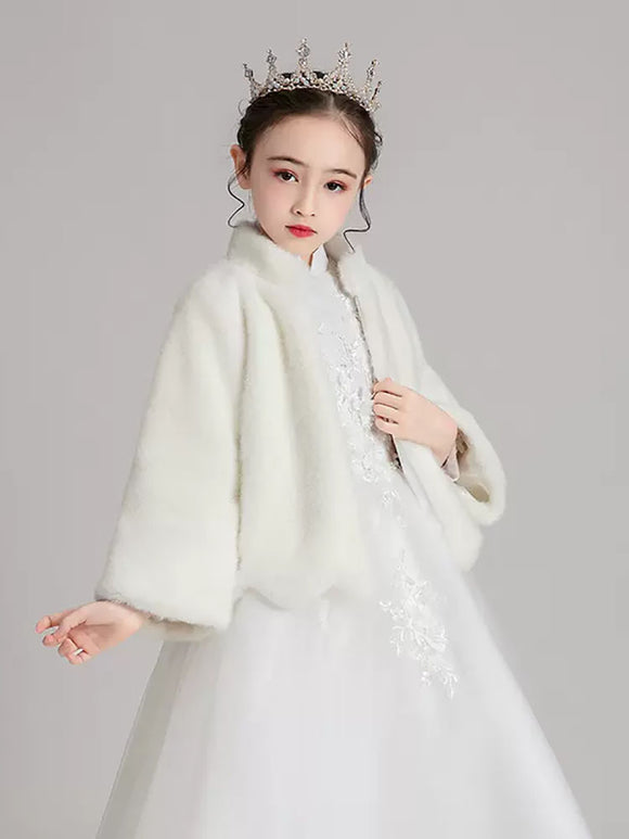 Girls' Windproof Warm Woolen Small Coat Long Sleeved Cape Outer Shawl - Dorabear